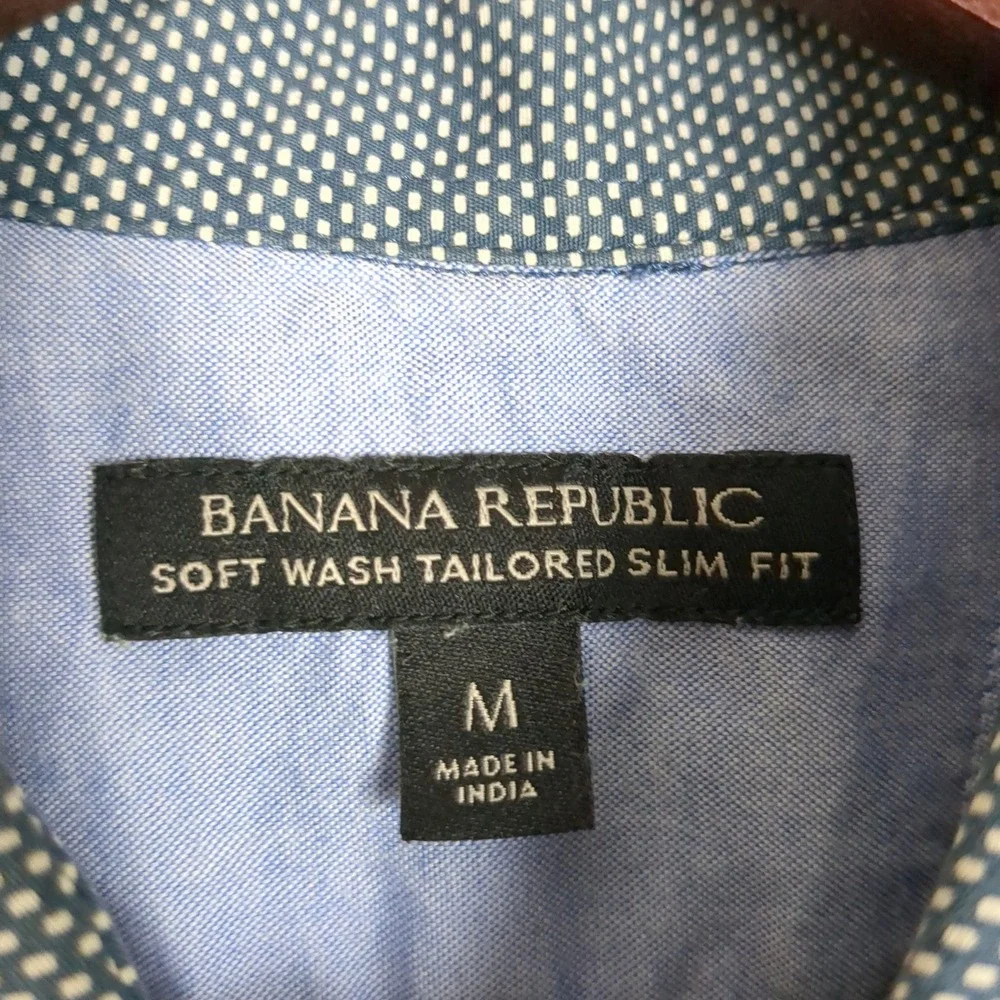Banana Republic Soft Wash Tailored Slim Fit Shirt Mens Medium Blue Geometric Dot